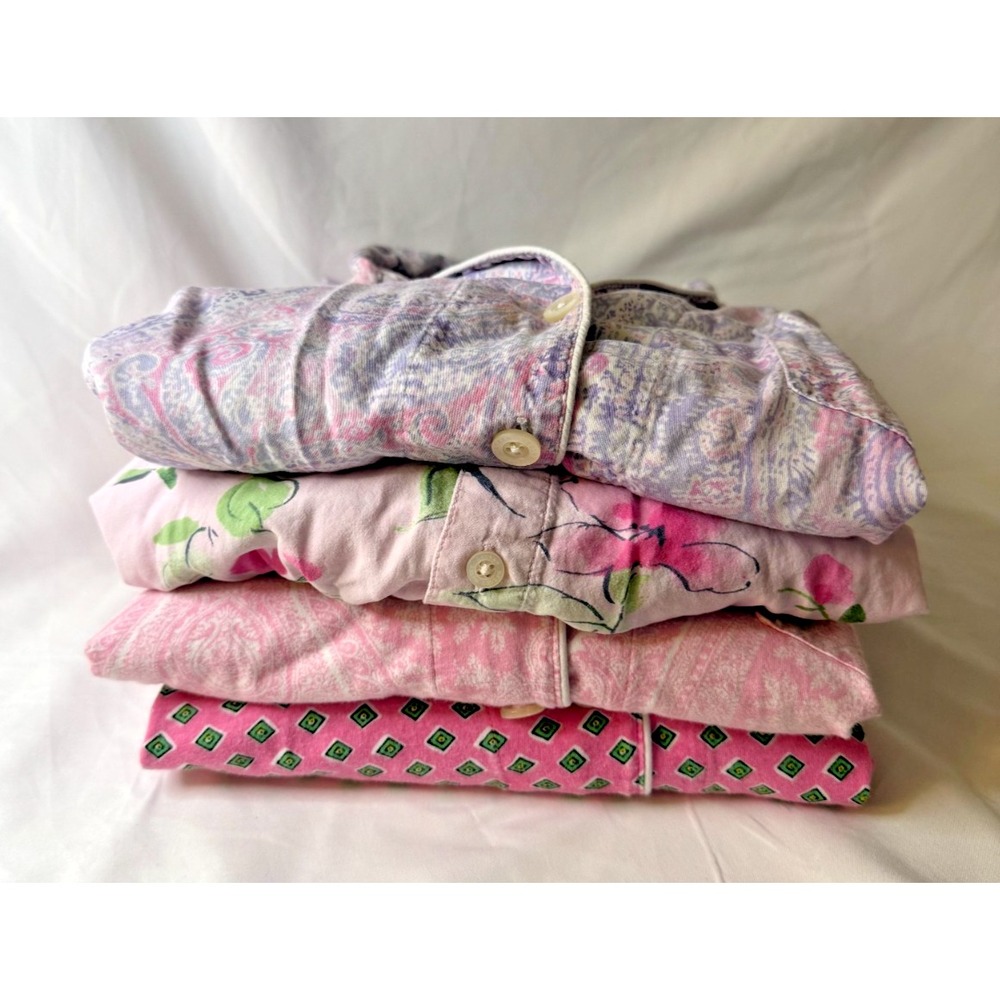 Set of 4 Lauren Ralph Lauren Sleepwear Womens Large Button Up Shirt Multi-Color